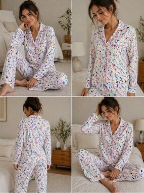 Y2K Victoria’s Secret Paint Splatter PJ Set Button Down, Wide Leg, Large NWOT